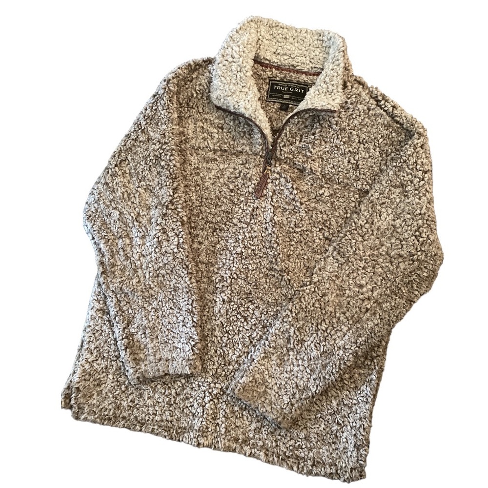 True Grit Mens Size L 1/4 Zip Fleece Pullover White and Brown